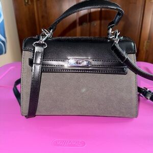 Structured Gray and Black Top-Handle Shoulder Bag